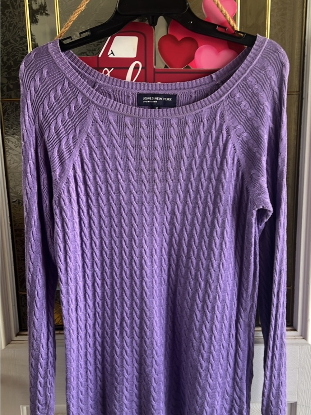 Jones New York Purple Cable-Knit Scoop Neck Sweater